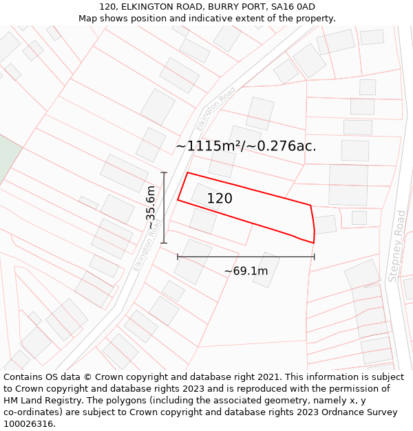 120, ELKINGTON ROAD, BURRY PORT, SA16 0AD: Plot and title map