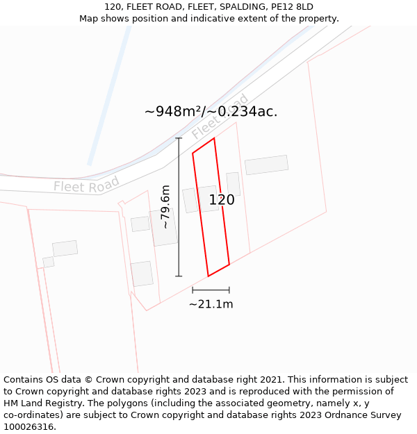 120, FLEET ROAD, FLEET, SPALDING, PE12 8LD: Plot and title map