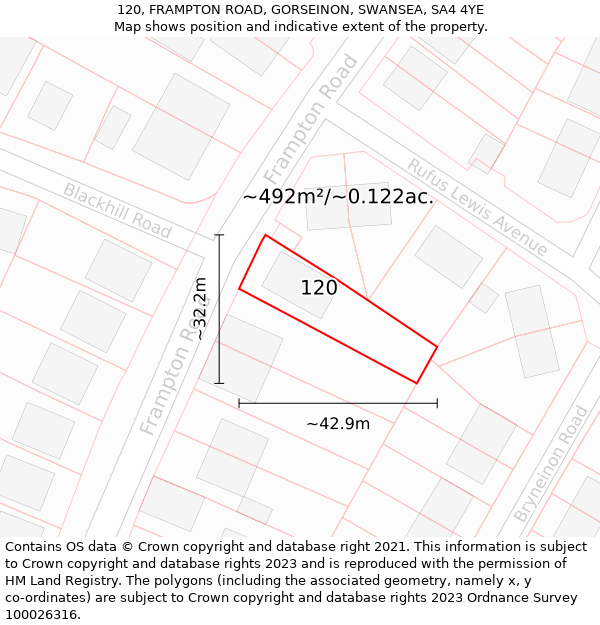 120, FRAMPTON ROAD, GORSEINON, SWANSEA, SA4 4YE: Plot and title map