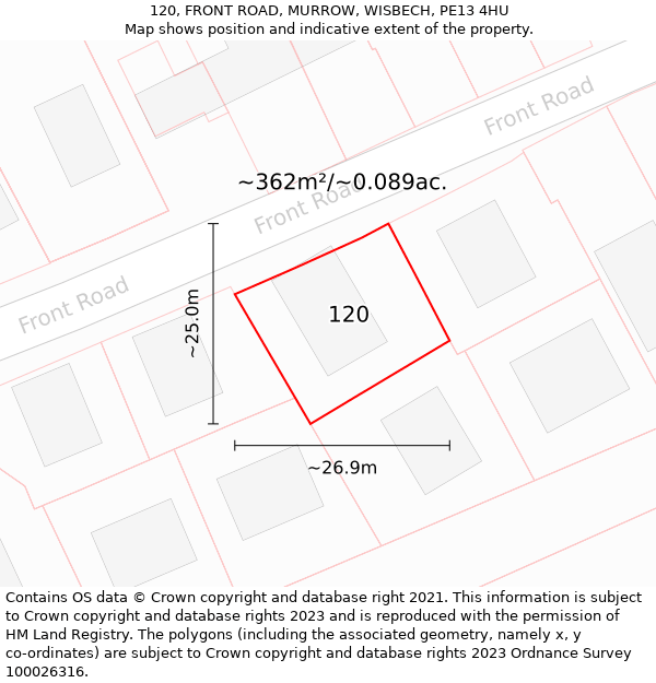 120, FRONT ROAD, MURROW, WISBECH, PE13 4HU: Plot and title map