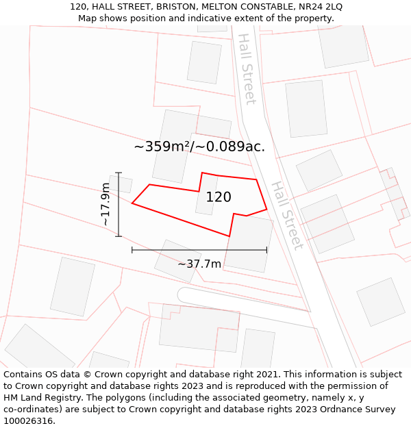 120, HALL STREET, BRISTON, MELTON CONSTABLE, NR24 2LQ: Plot and title map