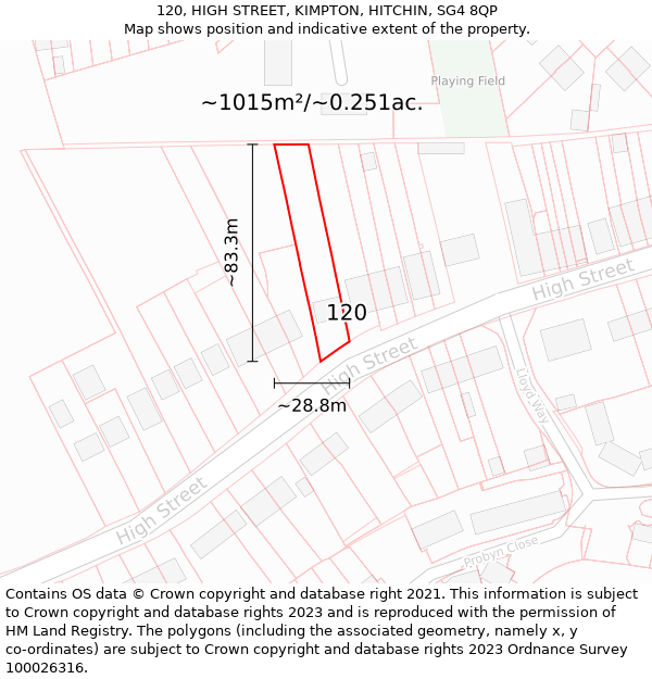 120, HIGH STREET, KIMPTON, HITCHIN, SG4 8QP: Plot and title map