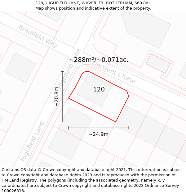 120, HIGHFIELD LANE, WAVERLEY, ROTHERHAM, S60 8AL: Plot and title map