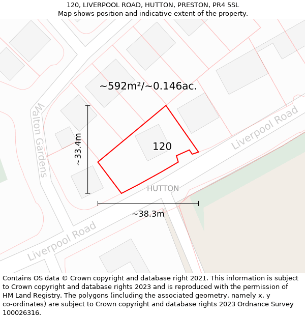 120, LIVERPOOL ROAD, HUTTON, PRESTON, PR4 5SL: Plot and title map