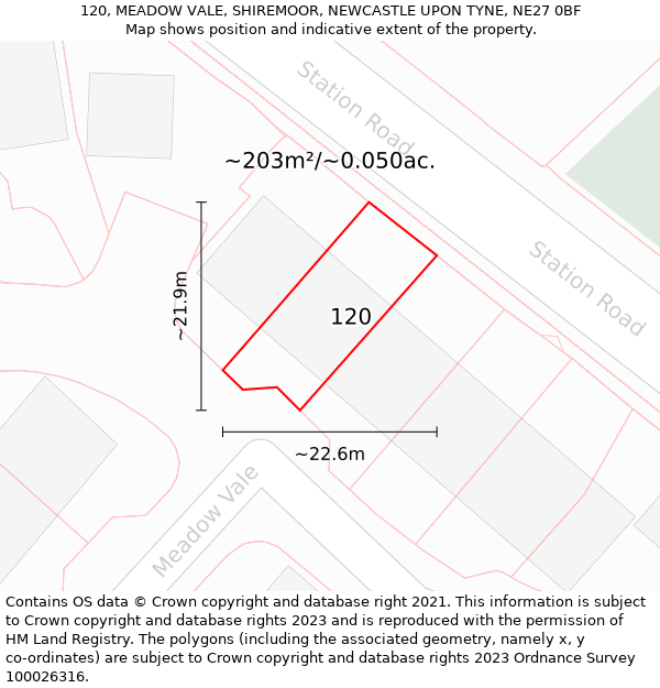 120, MEADOW VALE, SHIREMOOR, NEWCASTLE UPON TYNE, NE27 0BF: Plot and title map