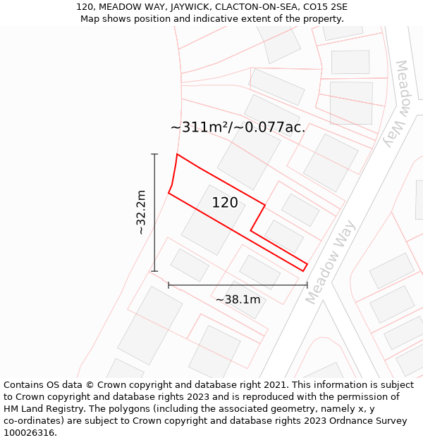 120, MEADOW WAY, JAYWICK, CLACTON-ON-SEA, CO15 2SE: Plot and title map