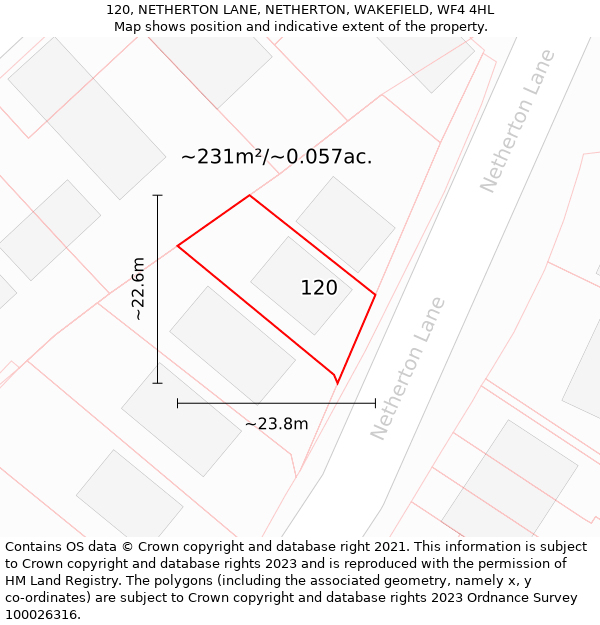 120, NETHERTON LANE, NETHERTON, WAKEFIELD, WF4 4HL: Plot and title map