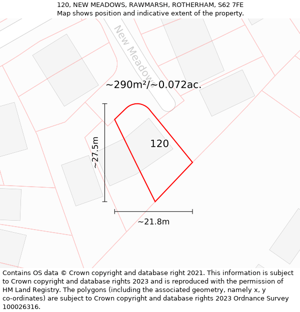 120, NEW MEADOWS, RAWMARSH, ROTHERHAM, S62 7FE: Plot and title map