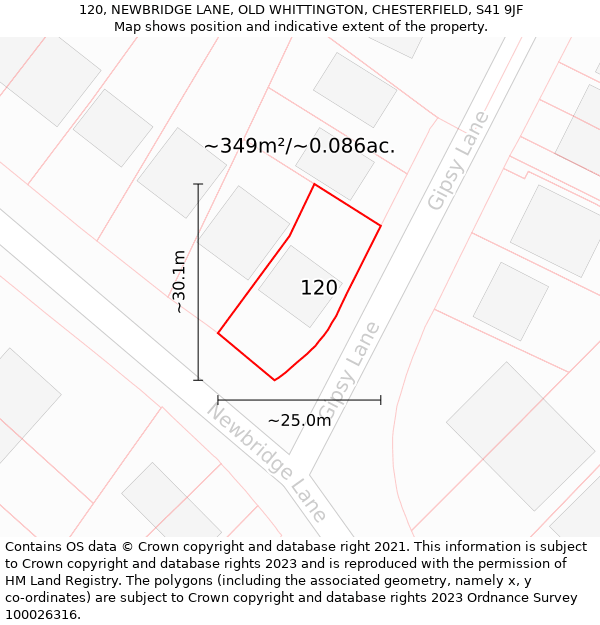 120, NEWBRIDGE LANE, OLD WHITTINGTON, CHESTERFIELD, S41 9JF: Plot and title map