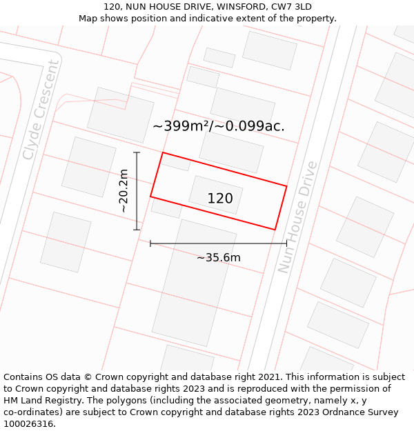 120, NUN HOUSE DRIVE, WINSFORD, CW7 3LD: Plot and title map