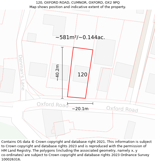 120, OXFORD ROAD, CUMNOR, OXFORD, OX2 9PQ: Plot and title map