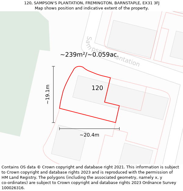 120, SAMPSON'S PLANTATION, FREMINGTON, BARNSTAPLE, EX31 3FJ: Plot and title map