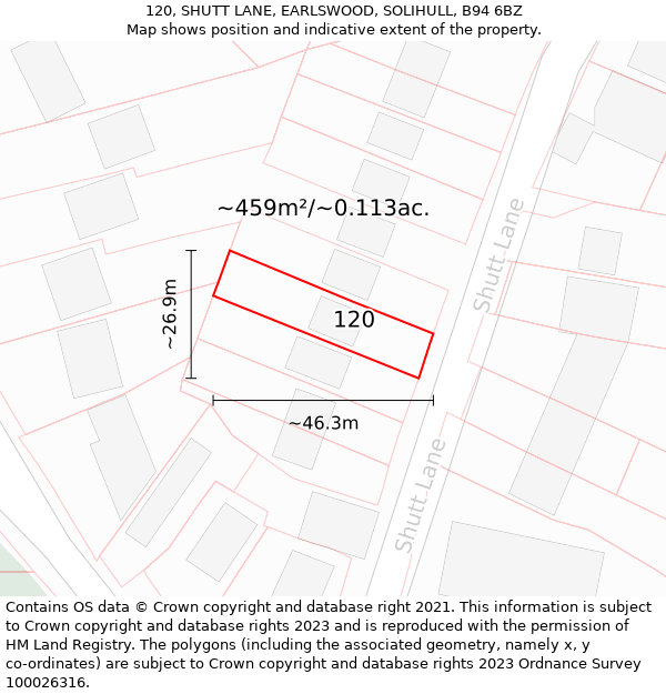 120, SHUTT LANE, EARLSWOOD, SOLIHULL, B94 6BZ: Plot and title map