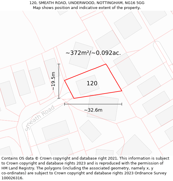 120, SMEATH ROAD, UNDERWOOD, NOTTINGHAM, NG16 5GG: Plot and title map