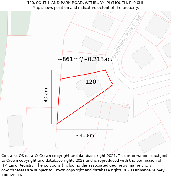 120, SOUTHLAND PARK ROAD, WEMBURY, PLYMOUTH, PL9 0HH: Plot and title map