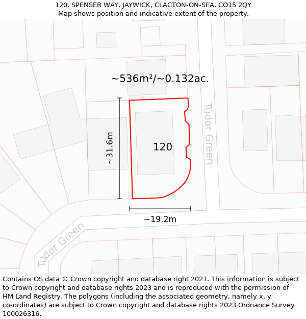 120, SPENSER WAY, JAYWICK, CLACTON-ON-SEA, CO15 2QY: Plot and title map