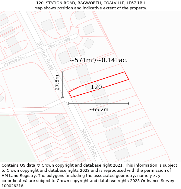 120, STATION ROAD, BAGWORTH, COALVILLE, LE67 1BH: Plot and title map