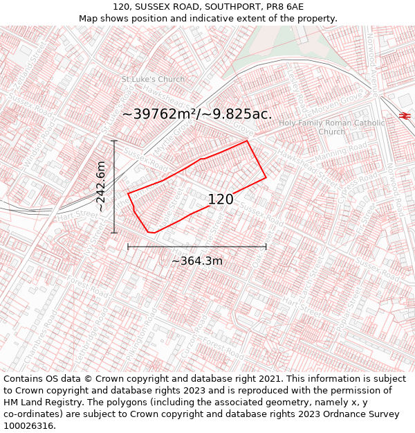 120, SUSSEX ROAD, SOUTHPORT, PR8 6AE: Plot and title map