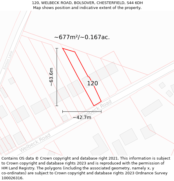 120, WELBECK ROAD, BOLSOVER, CHESTERFIELD, S44 6DH: Plot and title map