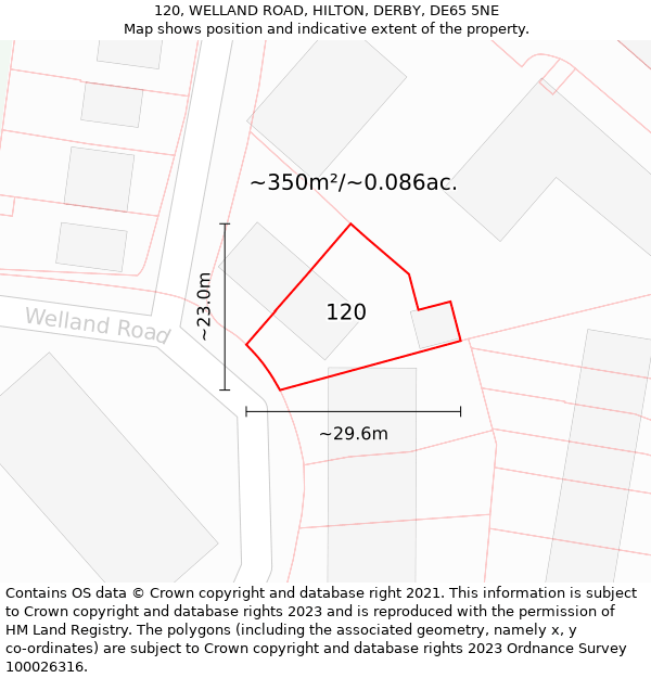 120, WELLAND ROAD, HILTON, DERBY, DE65 5NE: Plot and title map