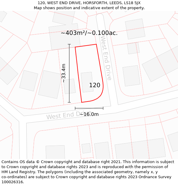 120, WEST END DRIVE, HORSFORTH, LEEDS, LS18 5JX: Plot and title map