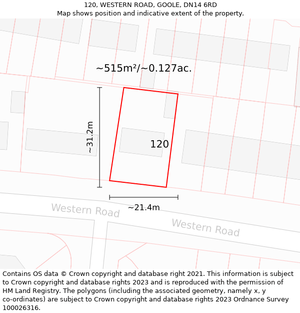 120, WESTERN ROAD, GOOLE, DN14 6RD: Plot and title map