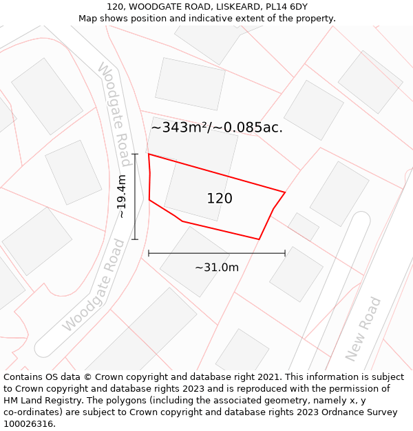 120, WOODGATE ROAD, LISKEARD, PL14 6DY: Plot and title map