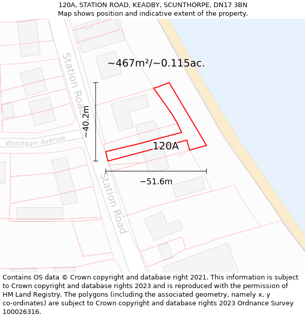 120A, STATION ROAD, KEADBY, SCUNTHORPE, DN17 3BN: Plot and title map