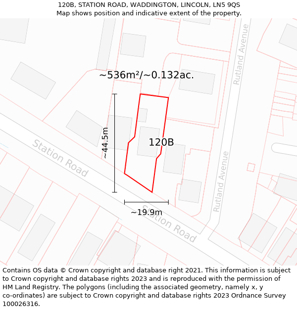 120B, STATION ROAD, WADDINGTON, LINCOLN, LN5 9QS: Plot and title map