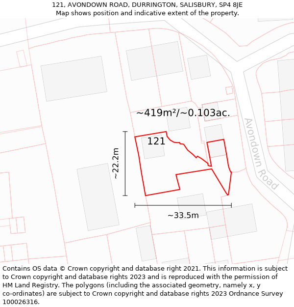 121, AVONDOWN ROAD, DURRINGTON, SALISBURY, SP4 8JE: Plot and title map