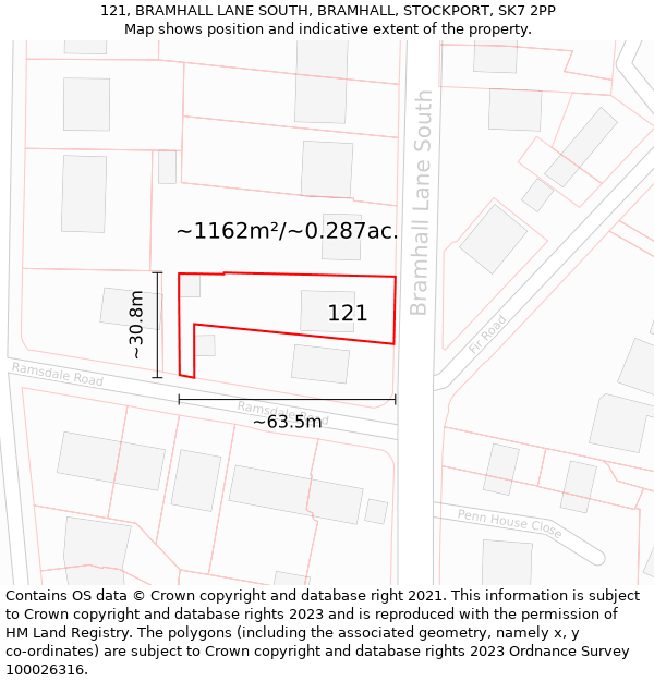 121, BRAMHALL LANE SOUTH, BRAMHALL, STOCKPORT, SK7 2PP: Plot and title map