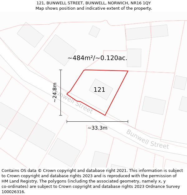 121, BUNWELL STREET, BUNWELL, NORWICH, NR16 1QY: Plot and title map