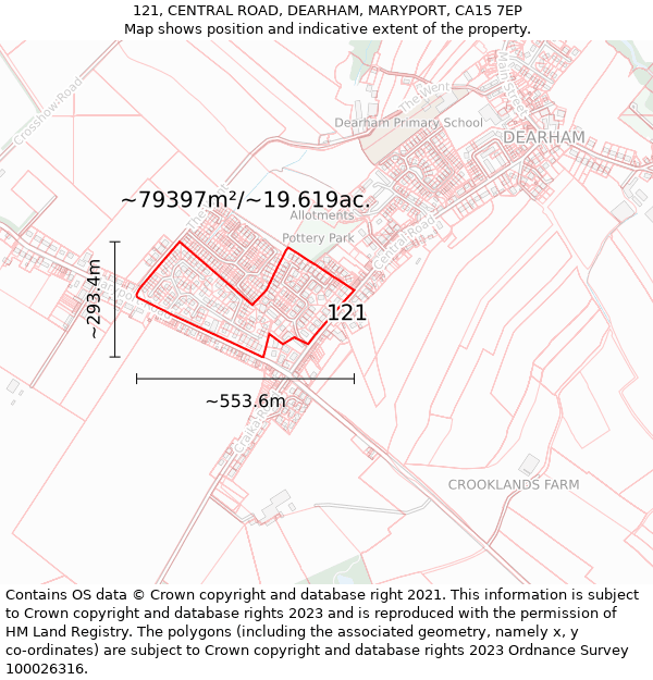 121, CENTRAL ROAD, DEARHAM, MARYPORT, CA15 7EP: Plot and title map