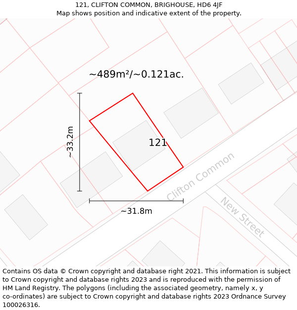 121, CLIFTON COMMON, BRIGHOUSE, HD6 4JF: Plot and title map