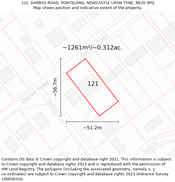 121, DARRAS ROAD, PONTELAND, NEWCASTLE UPON TYNE, NE20 9PQ: Plot and title map