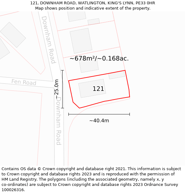 121, DOWNHAM ROAD, WATLINGTON, KING'S LYNN, PE33 0HR: Plot and title map