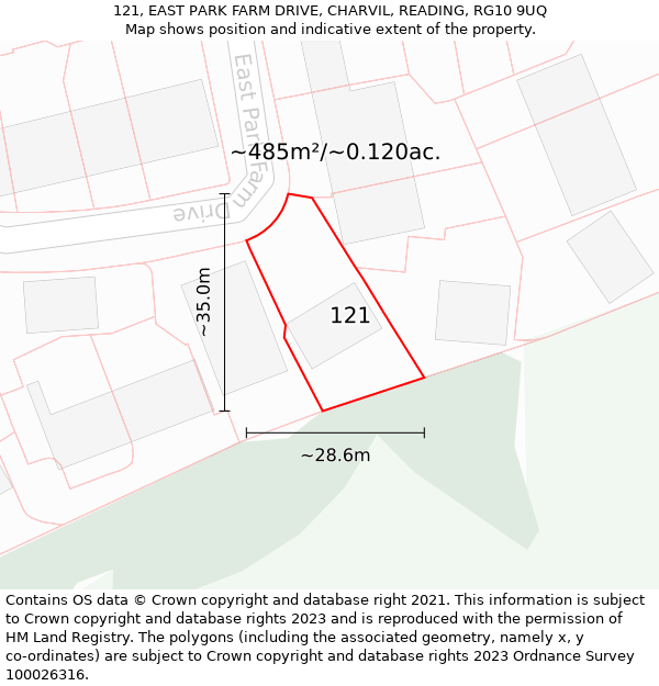 121, EAST PARK FARM DRIVE, CHARVIL, READING, RG10 9UQ: Plot and title map