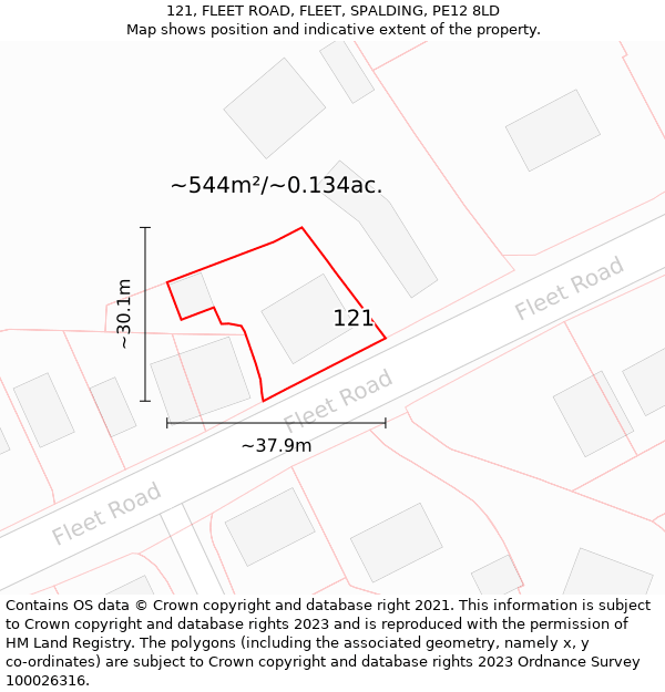 121, FLEET ROAD, FLEET, SPALDING, PE12 8LD: Plot and title map