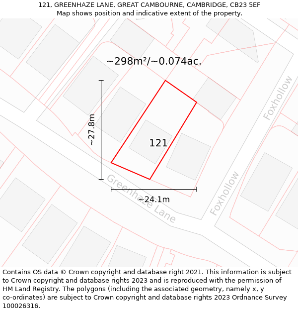 121, GREENHAZE LANE, GREAT CAMBOURNE, CAMBRIDGE, CB23 5EF: Plot and title map