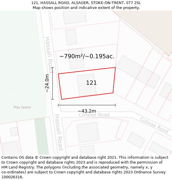 121, HASSALL ROAD, ALSAGER, STOKE-ON-TRENT, ST7 2SL: Plot and title map