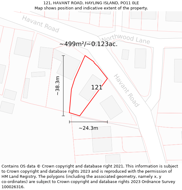 121, HAVANT ROAD, HAYLING ISLAND, PO11 0LE: Plot and title map