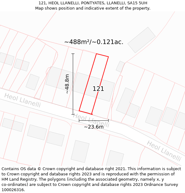 121, HEOL LLANELLI, PONTYATES, LLANELLI, SA15 5UH: Plot and title map