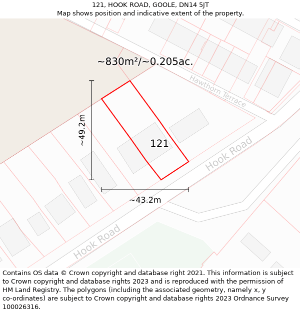 121, HOOK ROAD, GOOLE, DN14 5JT: Plot and title map