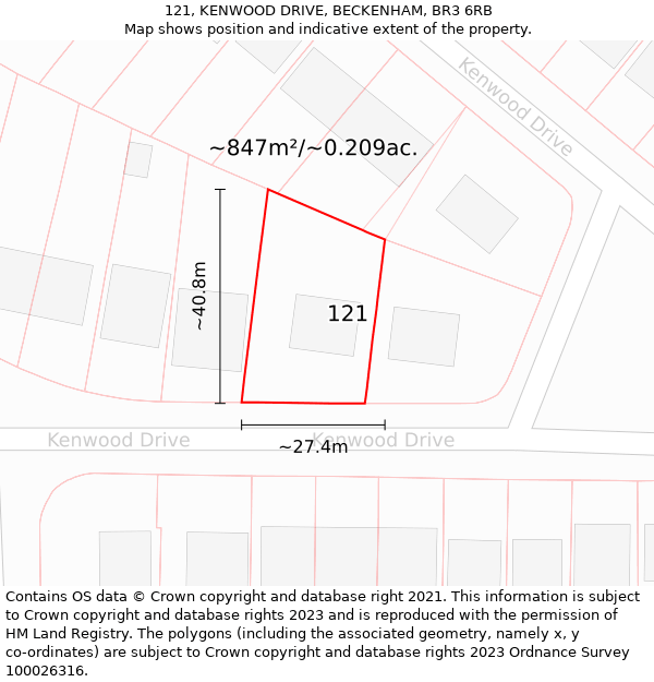 121, KENWOOD DRIVE, BECKENHAM, BR3 6RB: Plot and title map
