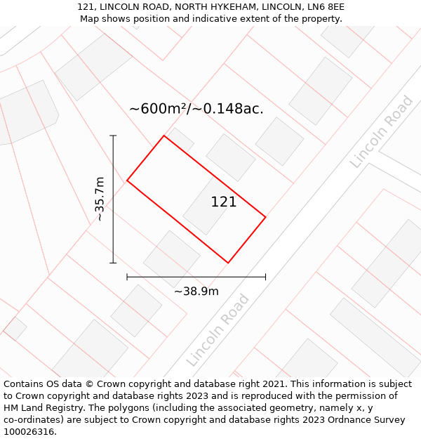 121, LINCOLN ROAD, NORTH HYKEHAM, LINCOLN, LN6 8EE: Plot and title map