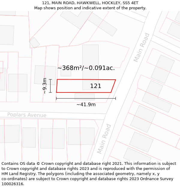 121, MAIN ROAD, HAWKWELL, HOCKLEY, SS5 4ET: Plot and title map