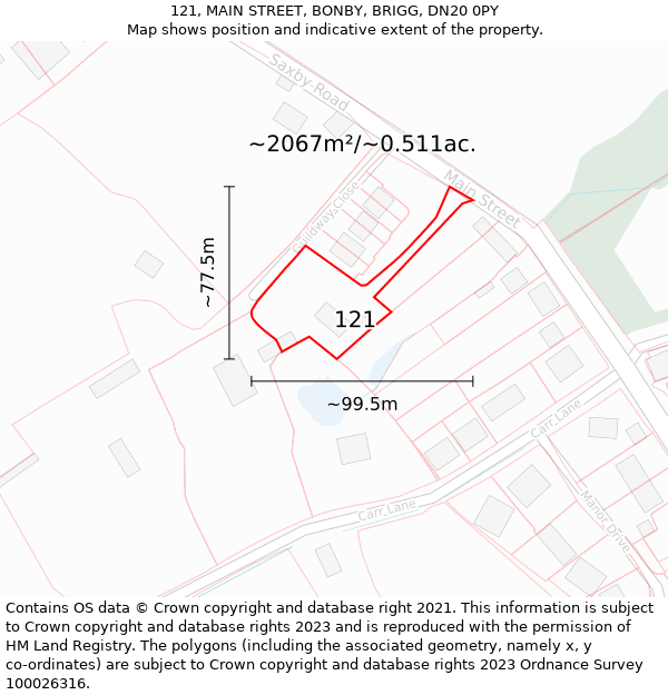 121, MAIN STREET, BONBY, BRIGG, DN20 0PY: Plot and title map