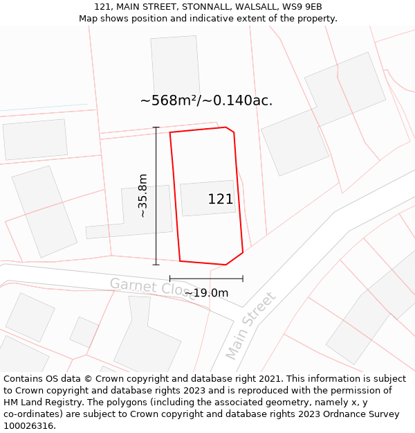 121, MAIN STREET, STONNALL, WALSALL, WS9 9EB: Plot and title map