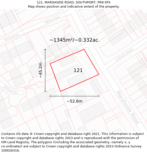 121, MARSHSIDE ROAD, SOUTHPORT, PR9 9TA: Plot and title map