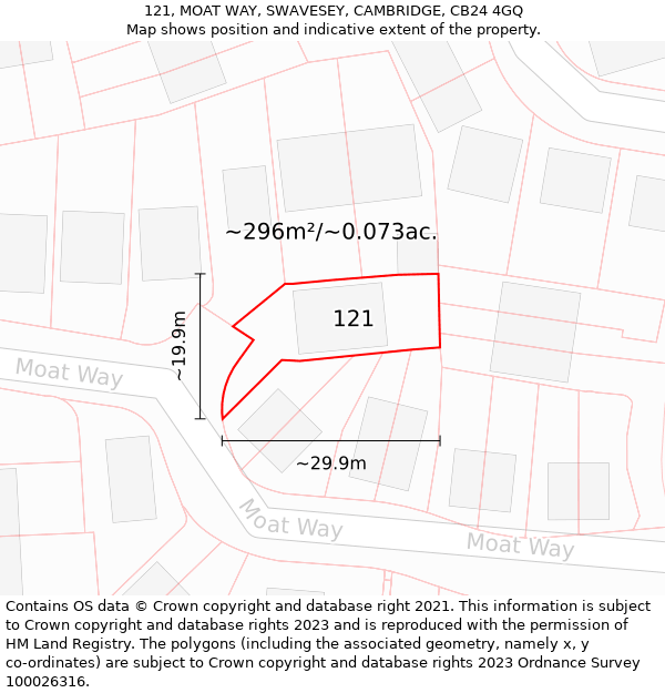 121, MOAT WAY, SWAVESEY, CAMBRIDGE, CB24 4GQ: Plot and title map